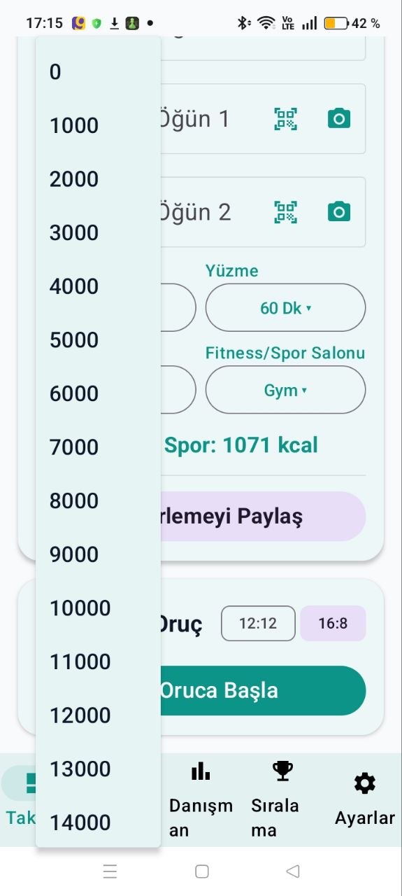 Adım ve Yüzme Kalori Ekranı